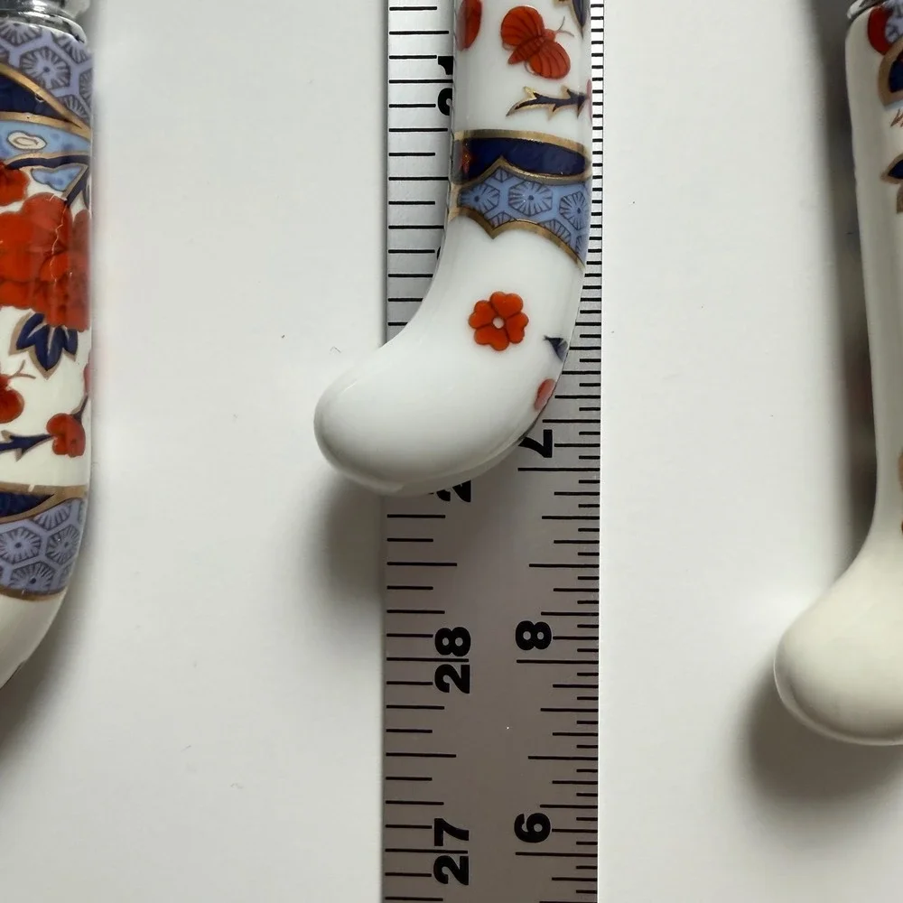 Prill Sheffield England Porcelain Handle‎ Knife Set Floral Cheese Fork 3pc